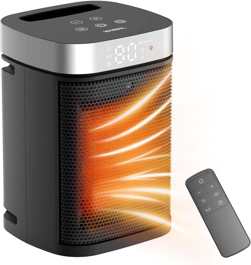 WINHL Portable Space Heater, Three Heating Modes (700W/1000W/1500W), with Remote Control, 1-12H Timer Electric Heaters, Ideal for Home, Office, and Bedroom Indoor Use - Image 1
